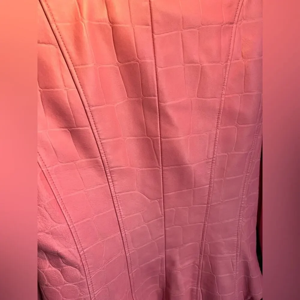 Escada 2/4 vintage RARE pink lamb leather skirt suit jacket set fall unique
